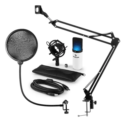 Auna MIC-900WH-LED USB, mikrofon set V4, kondenzatorski mikrofon, pop filter, nosač za mikrofon, LED, bijela
