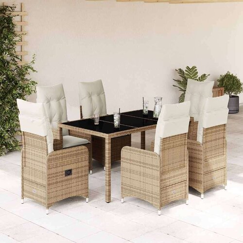 vidaXL 7-dijelni vrtni bistro set od poliratana s jastucima bež Cene