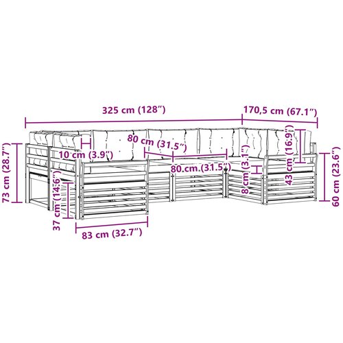  Set vanjskih sofa 6 kom. Prirodna i bež Čvrsto drvo akacije 325 x 170,5 x 73 cm Slike