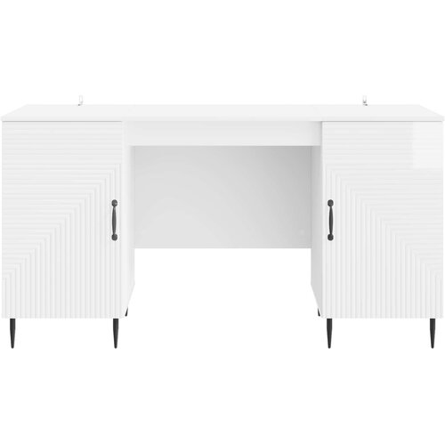  Stol Bijela visokog sjaja 142,5 x 50 x 75 cm Konstruirano drvo Slike