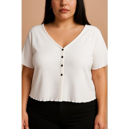 Fenzy Plus Size Bombažna Majica Z Gumbi, Bela Cene