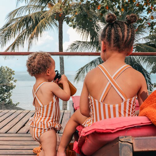 Liewood dječji kupaći kostim s uv za&amp;scaron;titom amara stripe mustard Slike