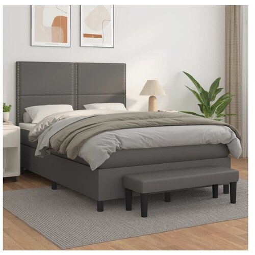 vidaXL Box spring postelja z vzmetnico siv 140x190 cm umetno usnje Cene