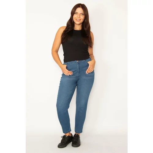Şans Women's Plus Size Navy Blue Lycra 5-Pocket Jeans Trousers