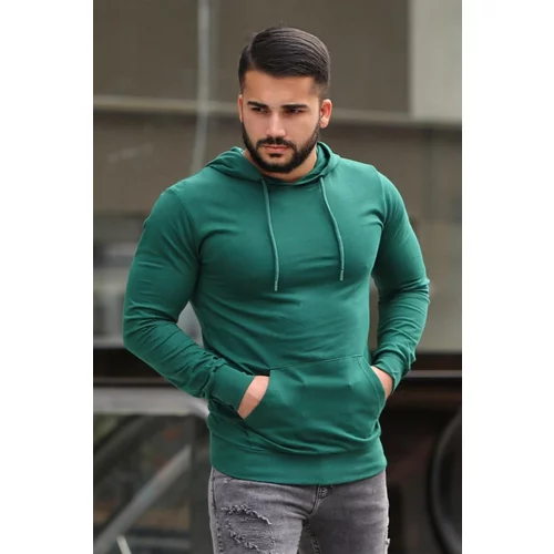 Madmext Basic Green Hooded Sweatshirt 4117