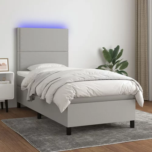  Krevet box spring s madracem LED svjetlosivi 90x200 cm tkanina