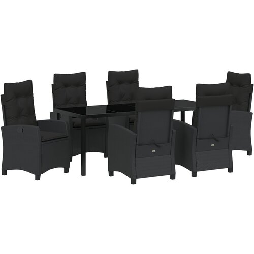 VidaXL 7-delni vrtni jedilni set z blazinami Črn poli ratan, (22087508) Slike
