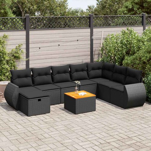  9-dijelni set vrtnih sofa s jastucima crni od poliratana Slike