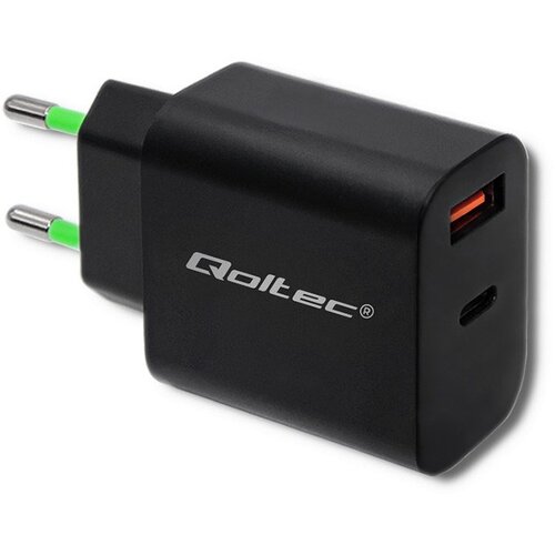Qoltec 51713 Charger | 18W | 5-12V | 1.5-3A | USB type C PD | USB QC 3.0 | Black Slike