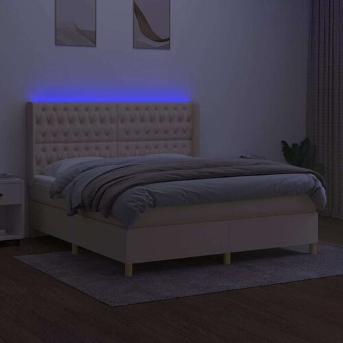  Krevet box spring s madracem LED krem 160x200 cm od tkanine Slike