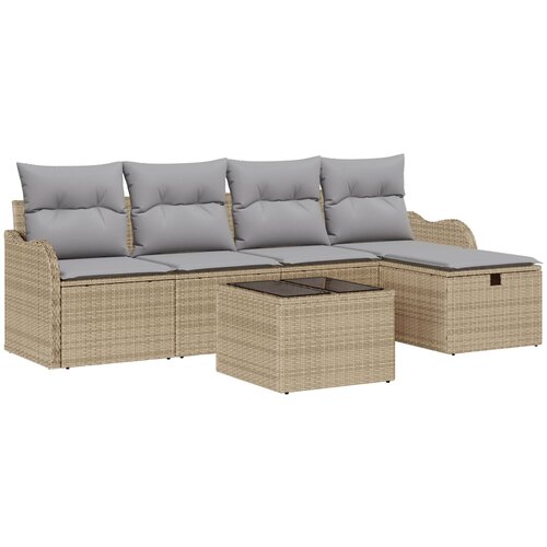vidaXL 6-delni set vrtne sedežne garniture z blazinami Bež Poli Ratan, 2-sedežna vrtna sofa s shranjevanjem in blazinami Bež Poli Ratan Cene
