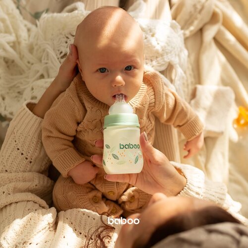 Baboo Anti-colic Feeding Bottle antikolična steklenička za otroke od rojstva Peachy Keen, 0+ months 180 ml Slike