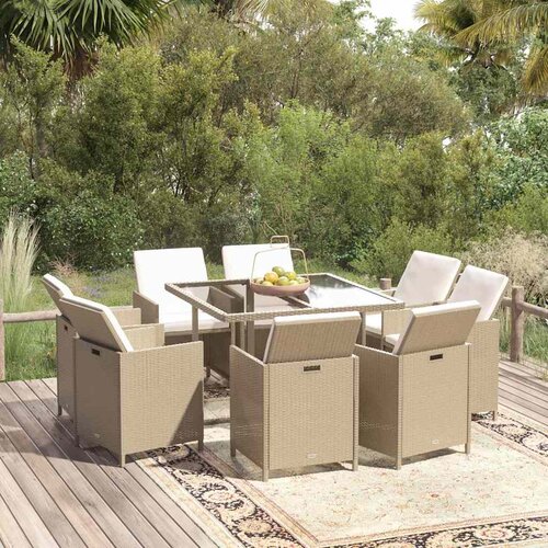  9-dijelni vrtni blagovaonski set od poliratana s jastucima bež 109 cm table length Slike