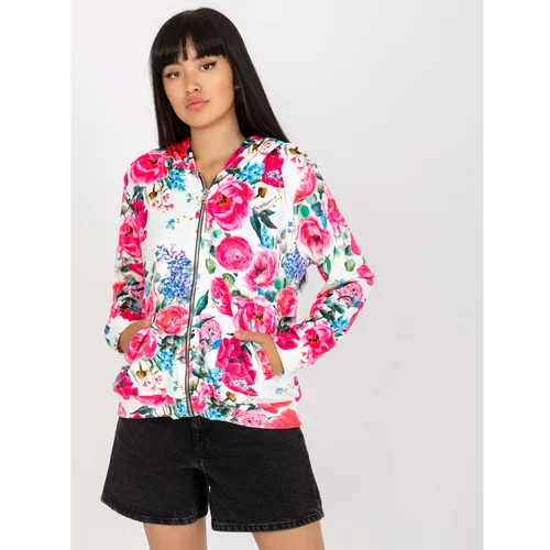 Fashion Hunters White and pink velor sweatshirt with flowers RUE PARIS