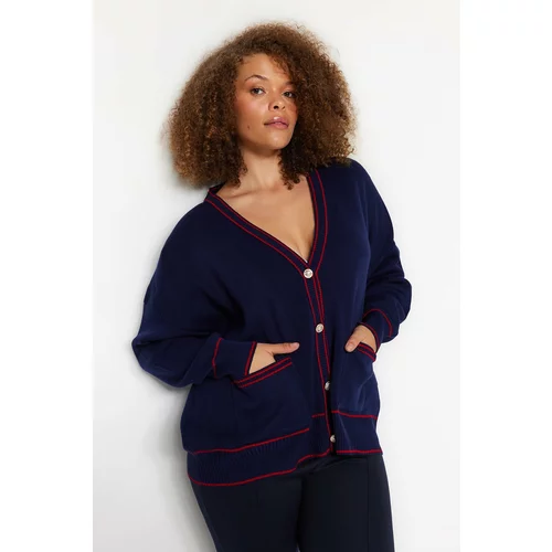 Trendyol Curve Plus Size Cardigan - Dark blue - Relaxed fit
