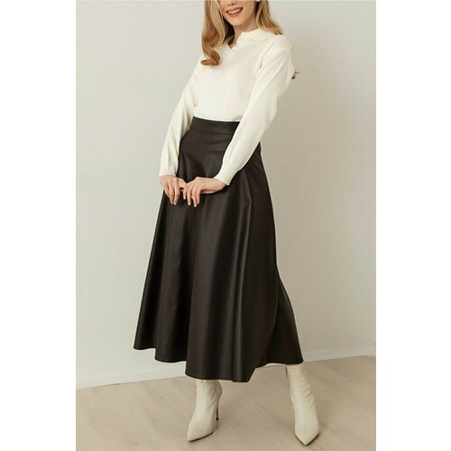 HAKKE Women's Leather Mevlana Black Skirt Slike
