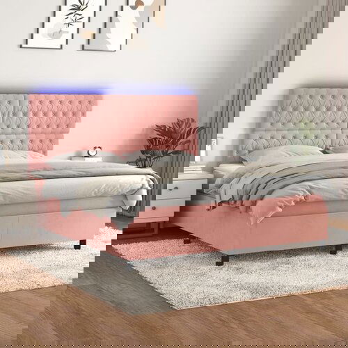 vidaXL Box spring postelja z vzmetnico LED roza 160x200 cm žamet Cene