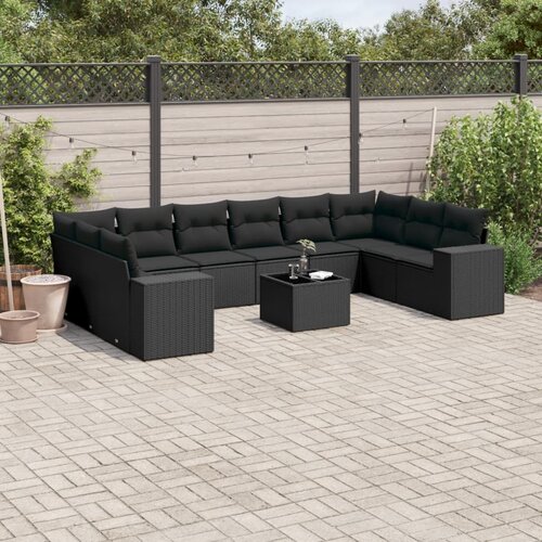  11-dijelni set vrtnih sofa od poliratana s jastucima crni Cijene