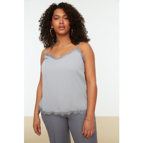 Trendyol Curve Gray Lace Straps Woven Blouse Slike