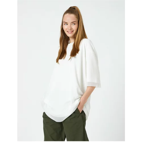 Koton Oversized T-Shirt with Tulle Detailed Crew Neck Short Sleeves.