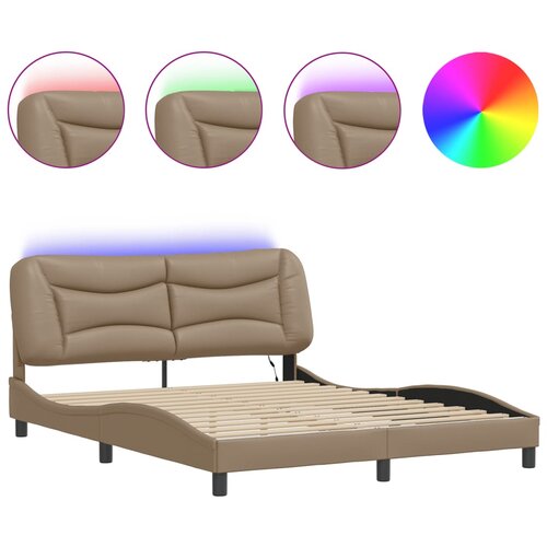 Maison Chic Posteljni okvir - Dvoposteljna postelja - Zakonska postelja z LED lučkami kapučino 160x200 cm umetno usnje-J5658, (21770388) Slike