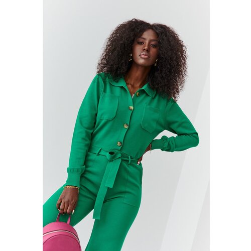 Fasardi Knitted jumpsuit with loose leg green Slike