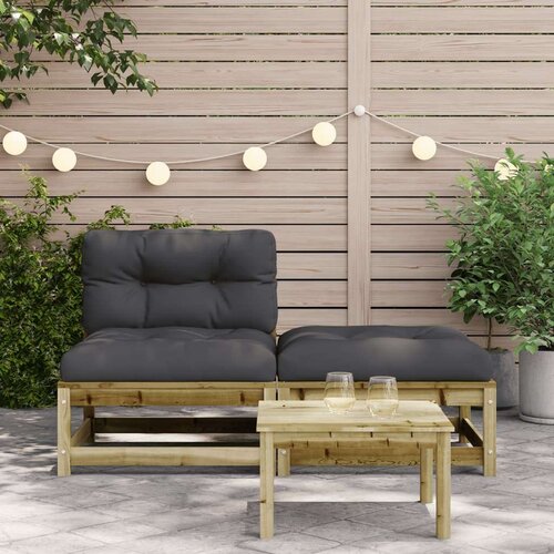 VidaXL Vrtna sofa bez naslona za ruke s jastucima i tabureom Slike