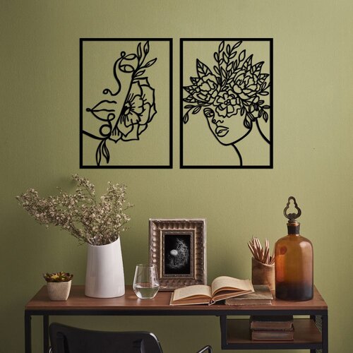 Wallity Zidna dekoracija Cvijet Žena - 511, 50 x 70 cm, Crna Cene