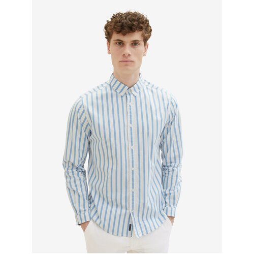 Tom Tailor White and Blue Men's Striped Shirt - Men Slike