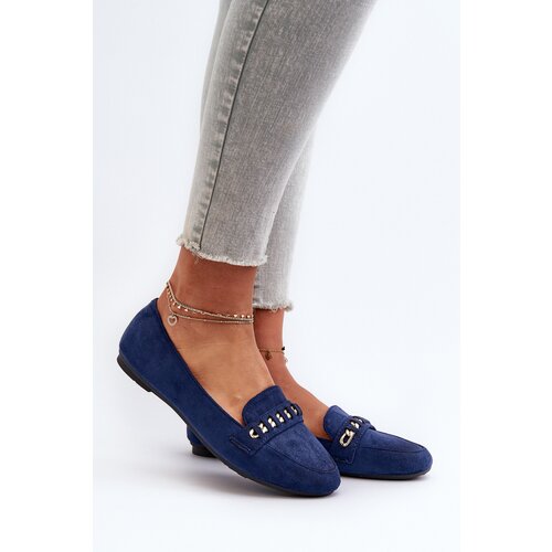 Boto Shiny Women's Moccasins with Chain Navy Aredilla Cene