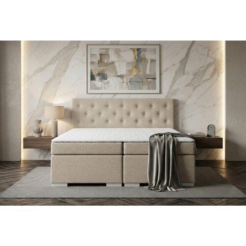 MID.YOU BOXSPRING POSTELJA 180 cm x 200 cm , tekstil, leseni material bež Slike