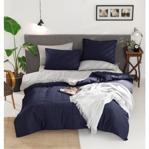Lessentiel Maison Ranforce posteljina (200x220) Cift Yonlu Dark Blue Grey Cene