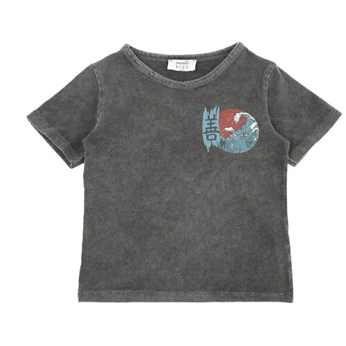Trendyol Anthracite Acid Wash Printed Boy Knitted T-Shirt Slike