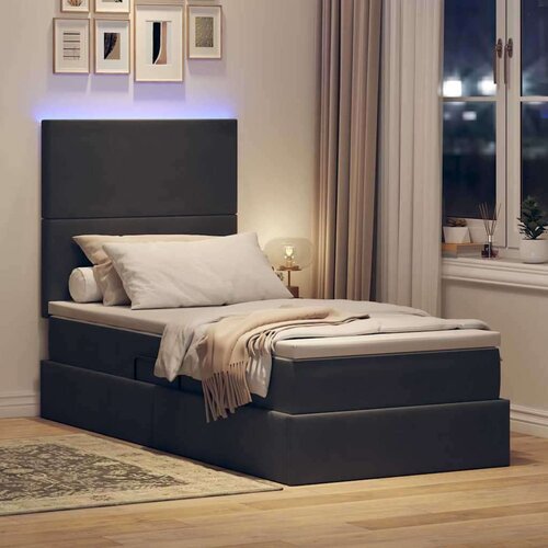  Krevet s prostorom za pohranu s LED-om Tamno siva 100 x 200 cm Slike