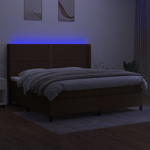  Krevet box spring s madracem LED tamnosmeđi 200x200 cm tkanina Slike