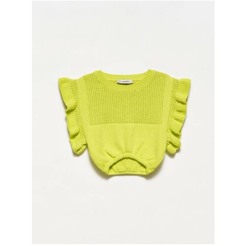Dilvin 10176 Ruffle Sleeve Crop Sweater-lime Slike