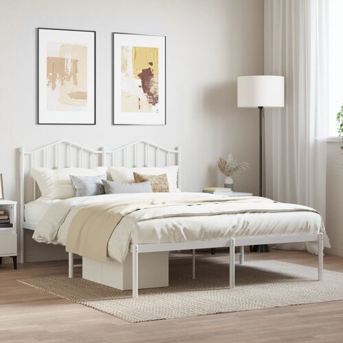 vidaXL Kovinski posteljni okvir z vzglavjem bel 135x190 cm Cene