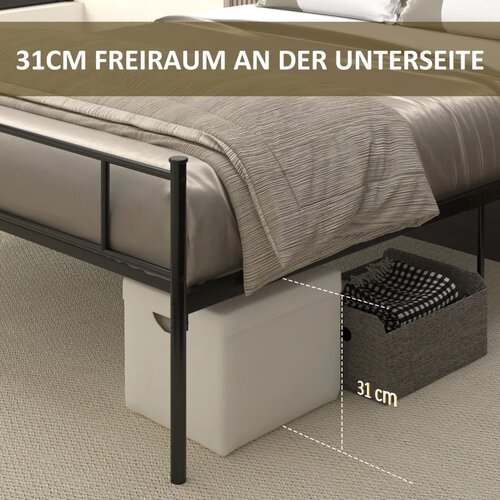  Metalni okvir kreveta s uzglavljem nosivost 300 kg 145D x 211&amp;Scaron; x 106V cm crni Slike