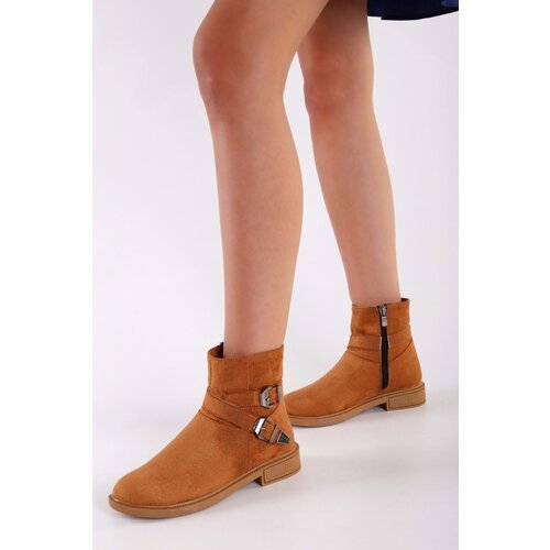 Shoeberry Women's Sukie Tan Suede Buckle Flat Heeled Boots Tan Suede Slike