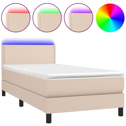 Maison Chic Box spring postelja - Vzmetna postelja z vzmetnico LED kapučino 80x200cm um. usnje SL2677, (21905562) Slike