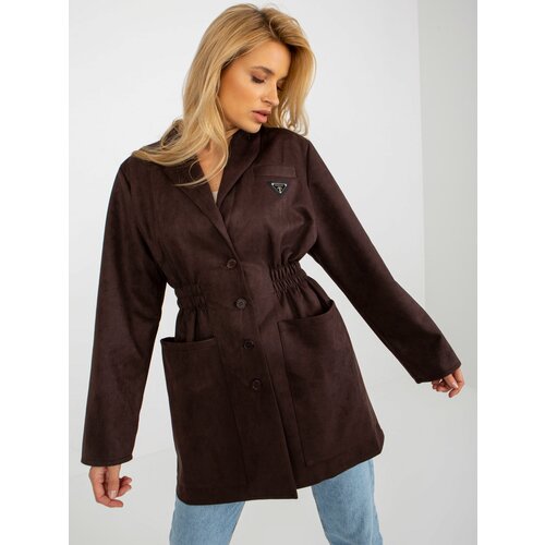 Fashion Hunters Dark brown jacket coat with pockets Cene