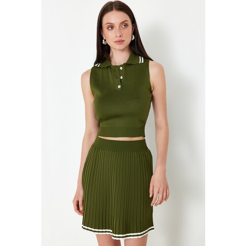 Trendyol Green Polo Neck Pleated Knitwear Top-Top Set Cene