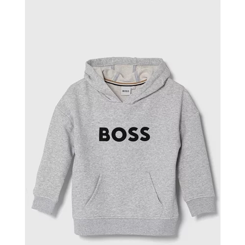 Boss Otroški pulover siva barva, s kapuco