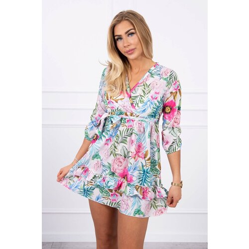 Kesi Floral dress with waist tie ecru Slike
