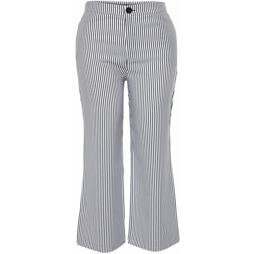 Trendyol Curve Black-Ecru Striped High Waist Tube Cuff Woven Trousers Slike