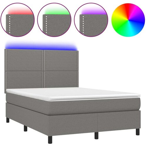  Box spring s madracem LED tamnosivi 140x200 cm tkanina Slike
