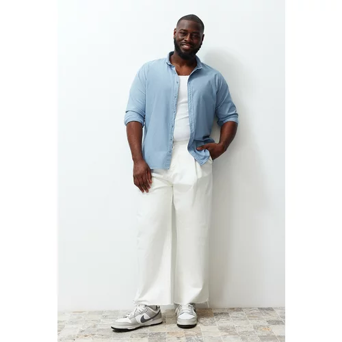 Trendyol Men's Blue Regular Fit Linen Look Plus Size Shirt