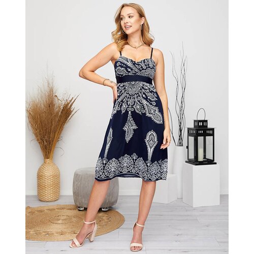 Resti Patterned women's short dress in navy blue - Clothing Cene