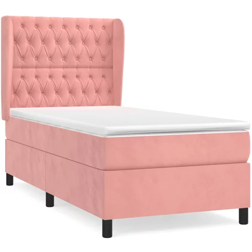 vidaXL Box spring postelja z vzmetnico roza 90x200 cm žamet, (20893371)