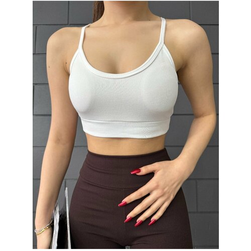 BİKELİFE Women's Rope Strap Ribbed Padded Knitted Crop Top Blouse Slike